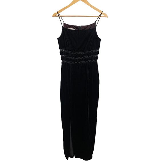 Jessica McClintock Gunne Sax Vintage Black Velvet Spaghetti‎ Strap Dress 70s Y2k - Picture 1 of 9